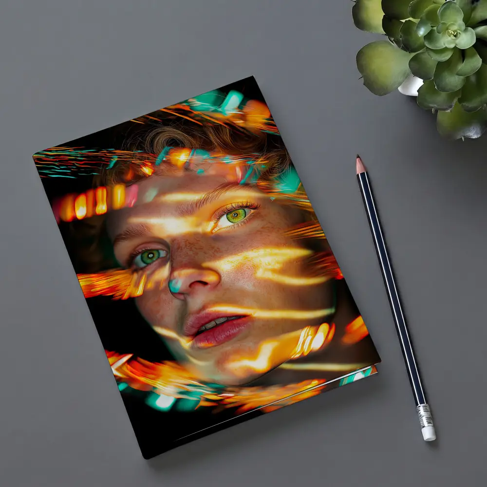 Woman Face Neon Light Trails Portrait – Notebooks