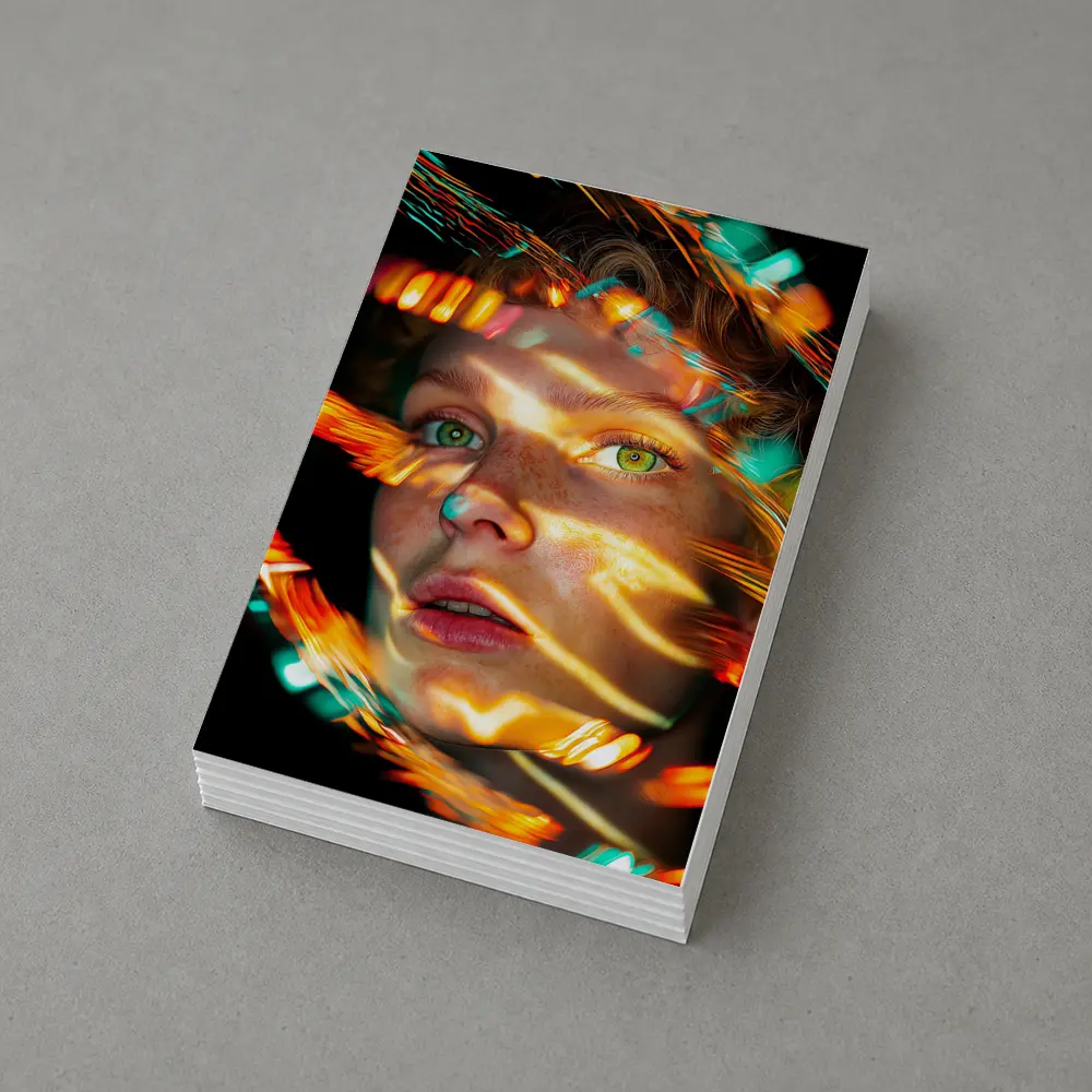 Woman Face Neon Light Trails Portrait – Postcards