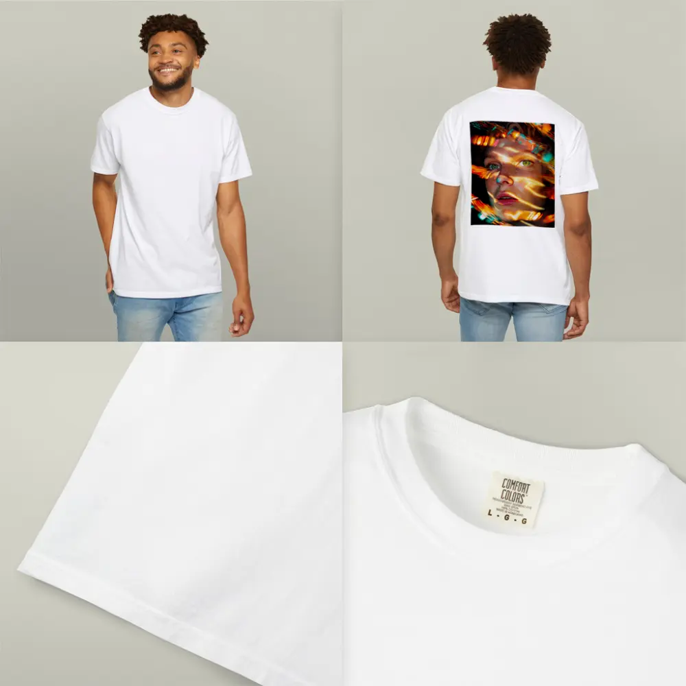 Woman Face Neon Light Trails Portrait – T-Shirts