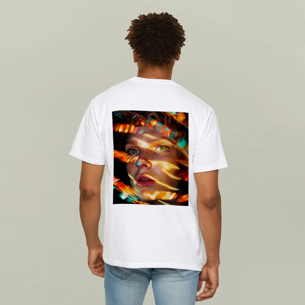 Woman Face Neon Light Trails Portrait – T-Shirts