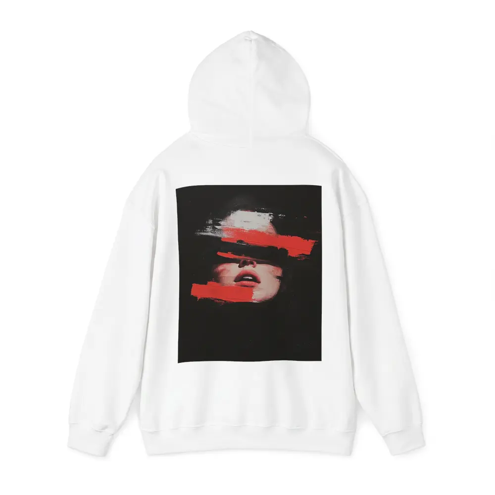 Woman Face Red Brush Strokes Black Background – Hoodies
