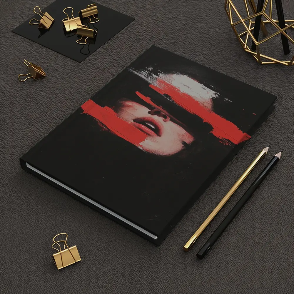 Woman Face Red Brush Strokes Black Background – Notebooks