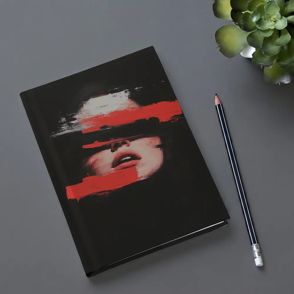 Woman Face Red Brush Strokes Black Background – Notebooks
