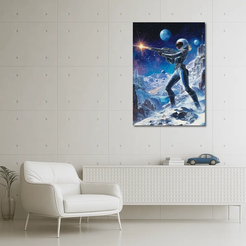 Sci Fi Woman Warrior Shooting On Alien Planet – Wall Art