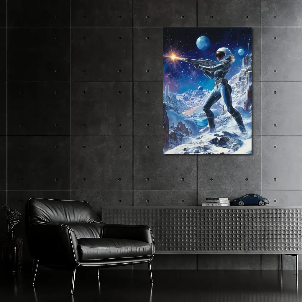 Sci Fi Woman Warrior Shooting On Alien Planet – Wall Art