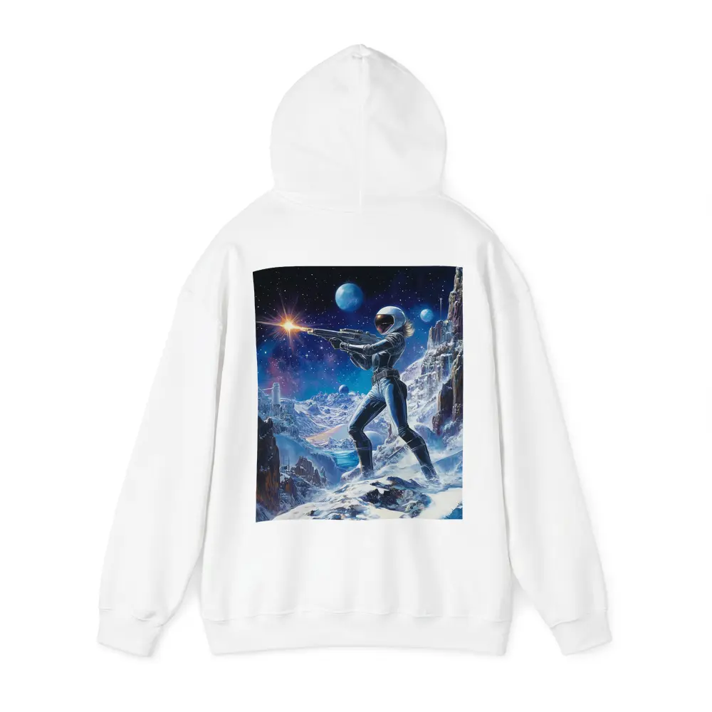 Sci Fi Woman Warrior Shooting On Alien Planet – Hoodies