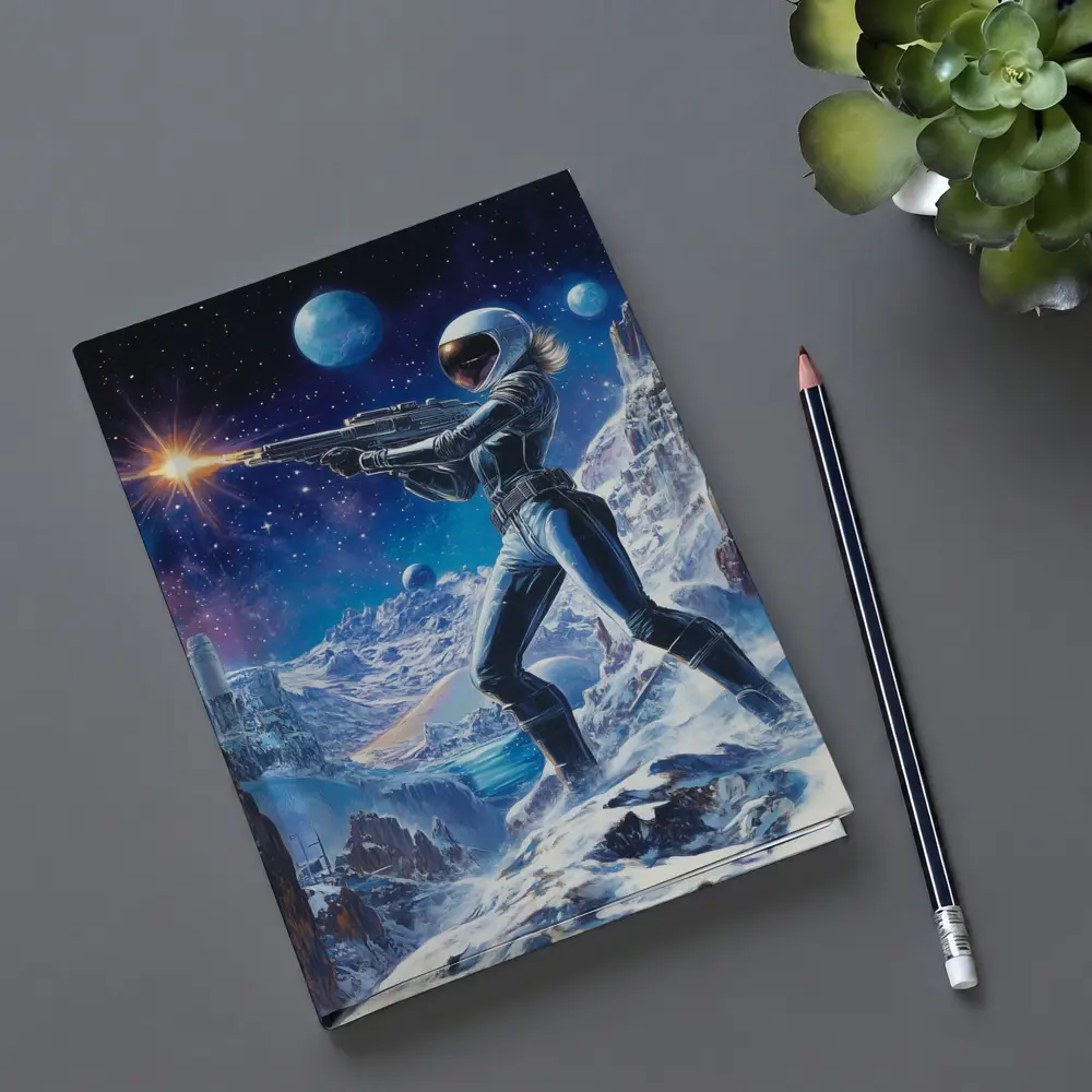 Sci Fi Woman Warrior Shooting On Alien Planet – Notebooks