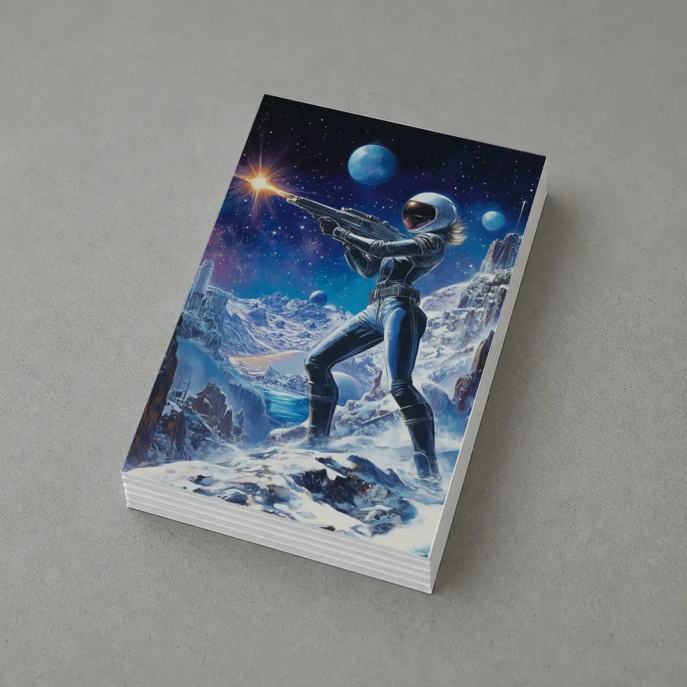 Sci Fi Woman Warrior Shooting On Alien Planet – Postcards
