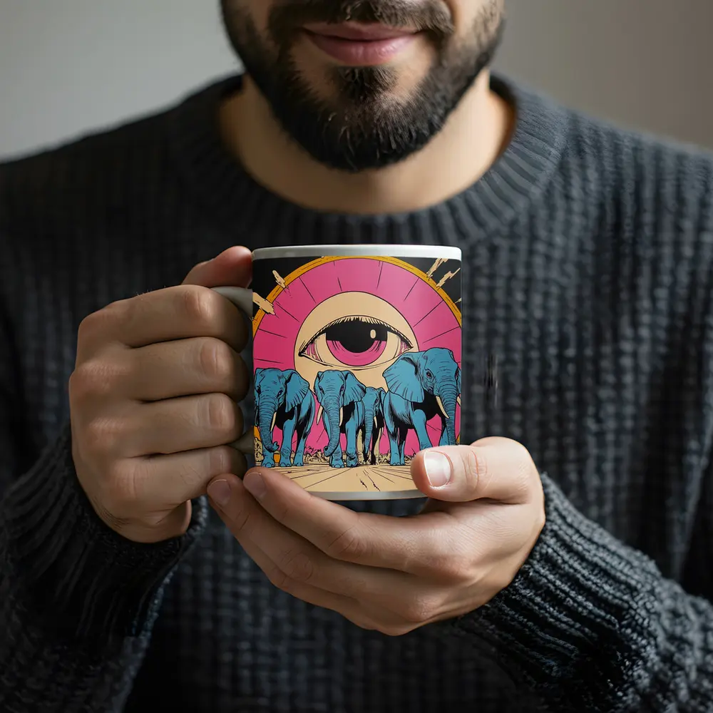 Blue Elephants Giant Eye Pop Art – Mugs
