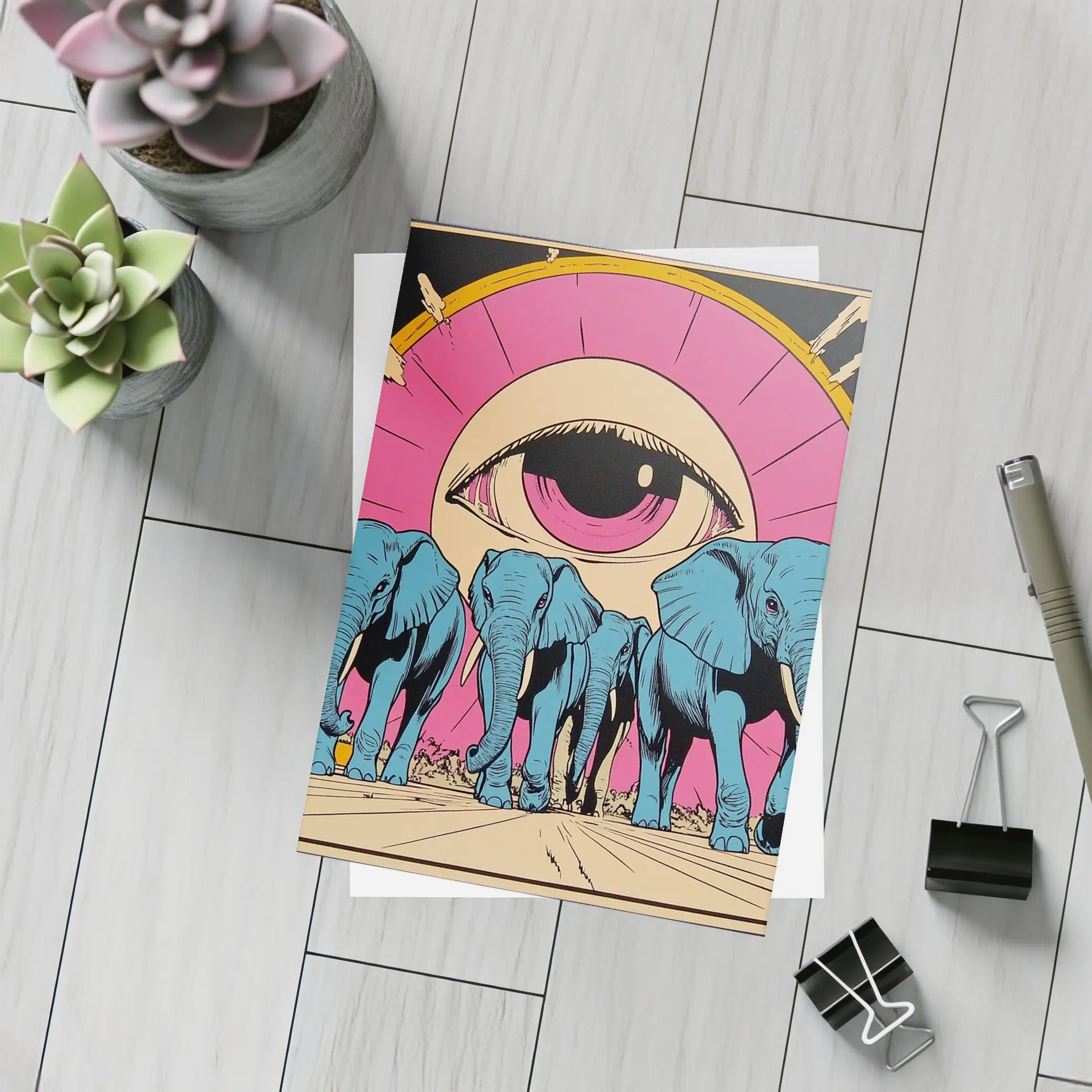 Blue Elephants Giant Eye Pop Art – Postcards