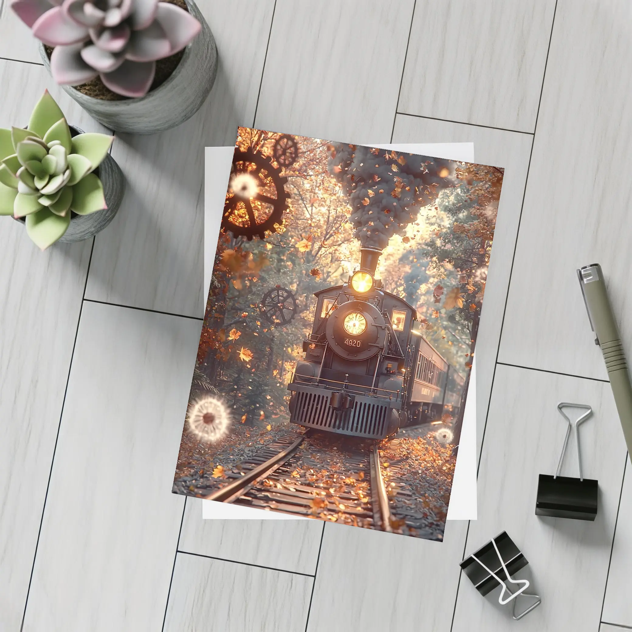 Vintage Steam Train Autumn Forest Steampunk – Postcards