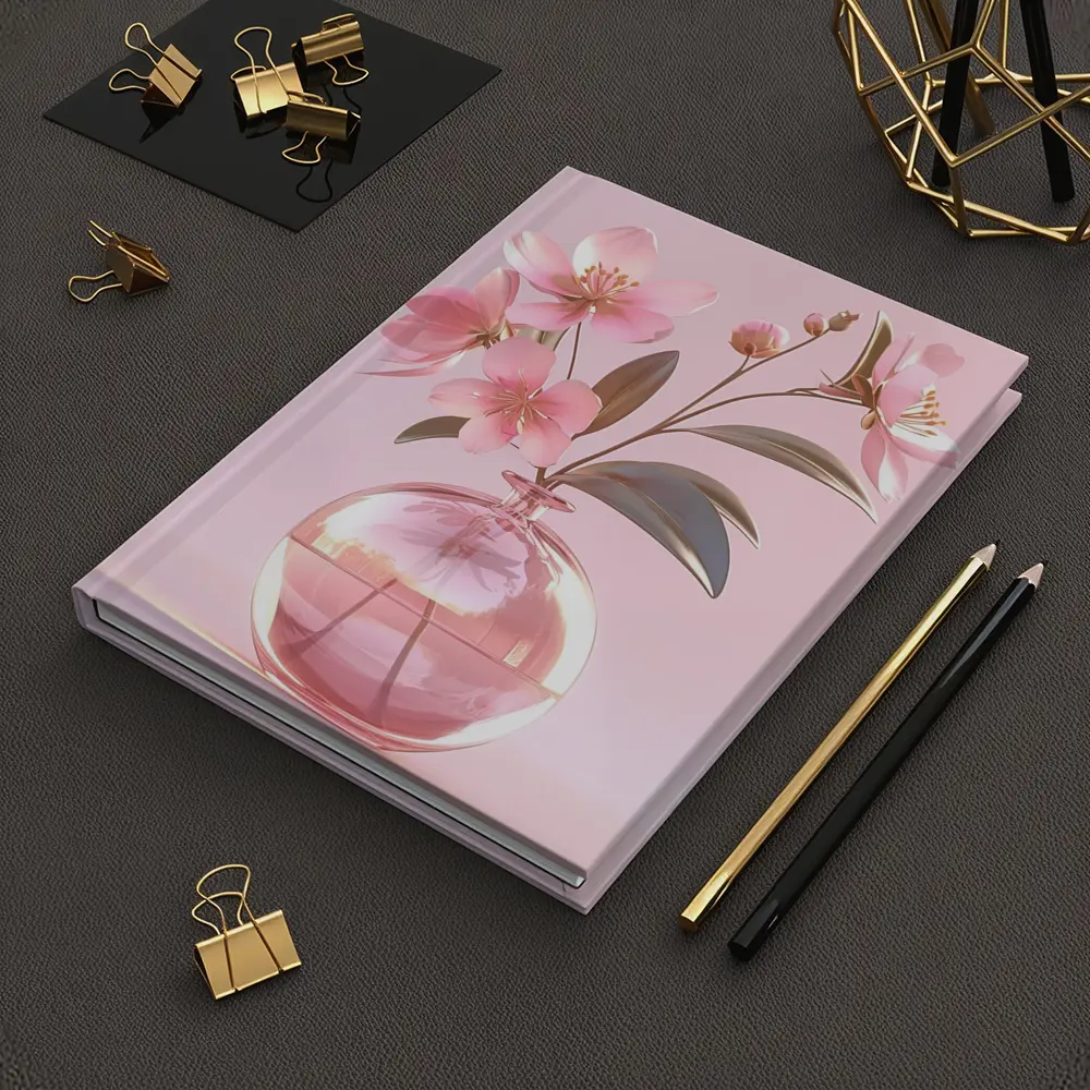 Pink Cherry Blossoms Glass Vase Pink Background – Notebooks