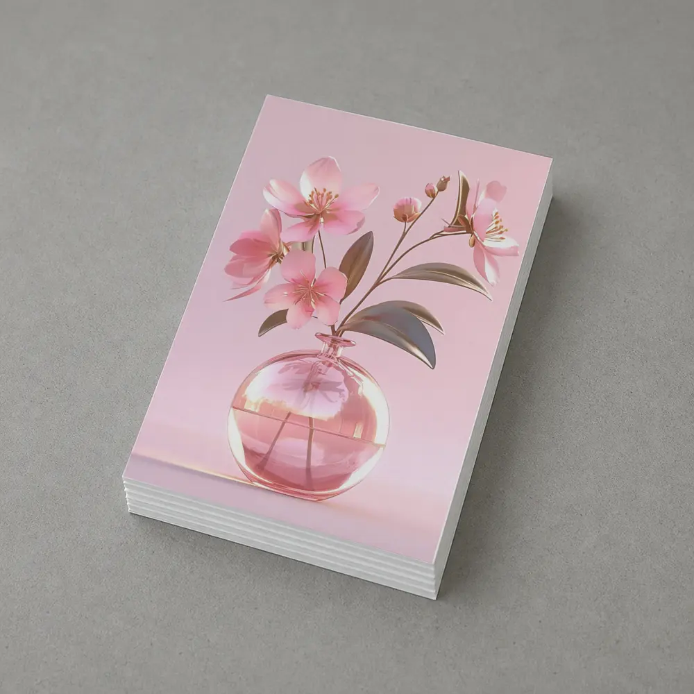 Pink Cherry Blossoms Glass Vase Pink Background – Postcards