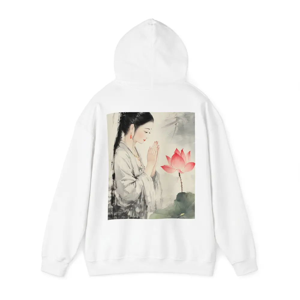 Chinese Woman Praying With Lotus Watercolor Art – Hoodies