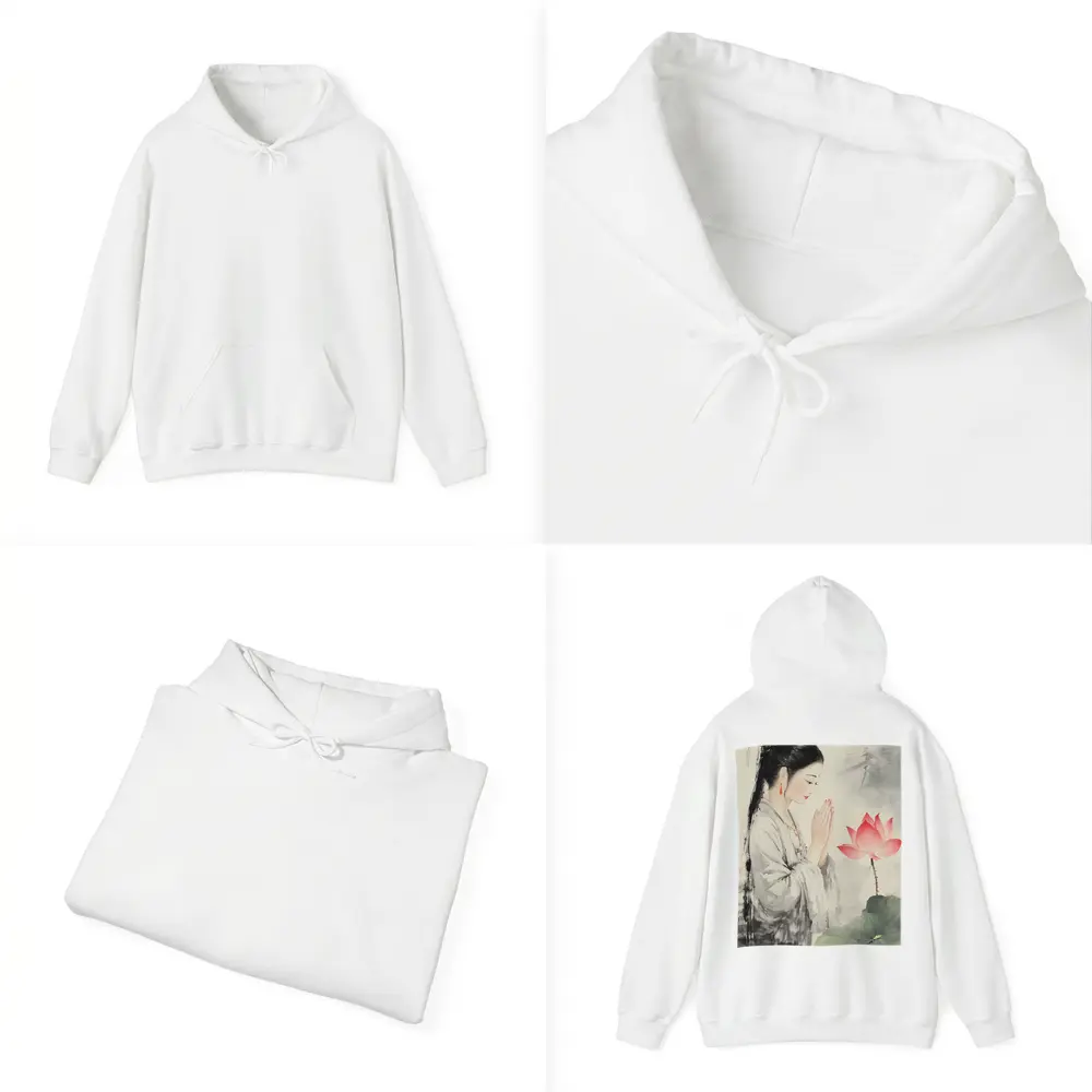 Chinese Woman Praying With Lotus Watercolor Art – Hoodies