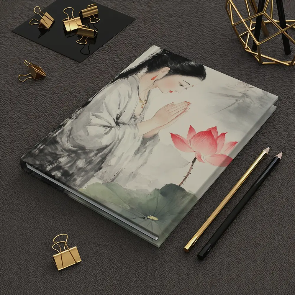 Chinese Woman Praying With Lotus Watercolor Art – Notebooks