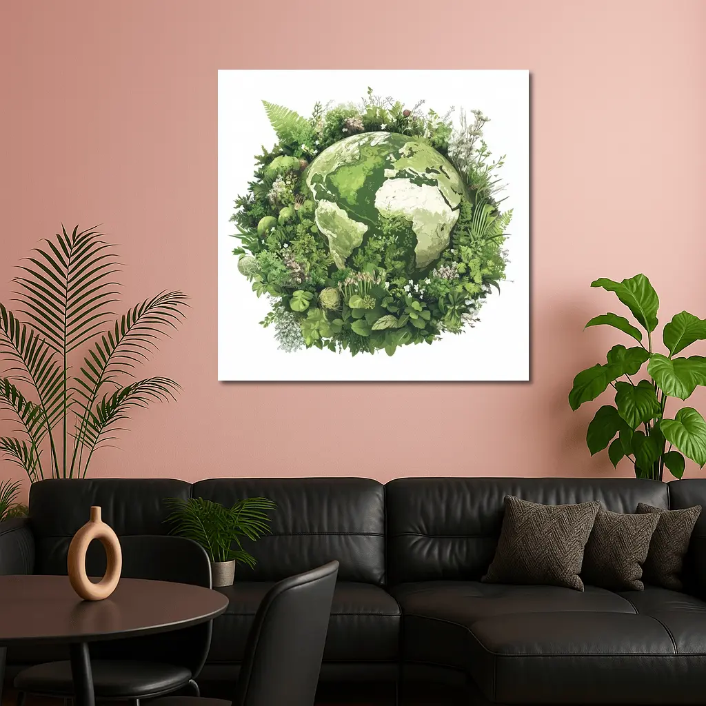 Green Earth Globe Surrounded By Lush Plants – Wall Art