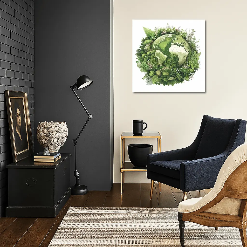 Green Earth Globe Surrounded By Lush Plants – Wall Art