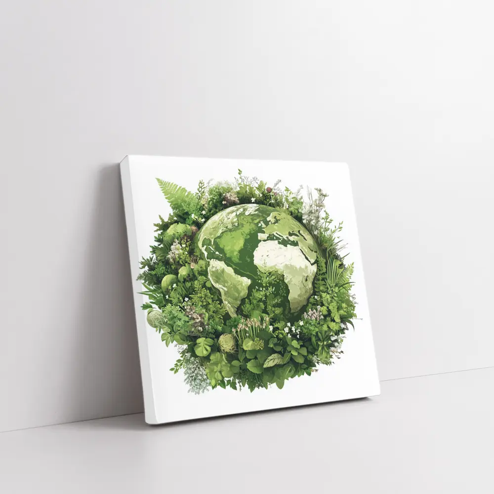 Green Earth Globe Surrounded By Lush Plants – Wall Art