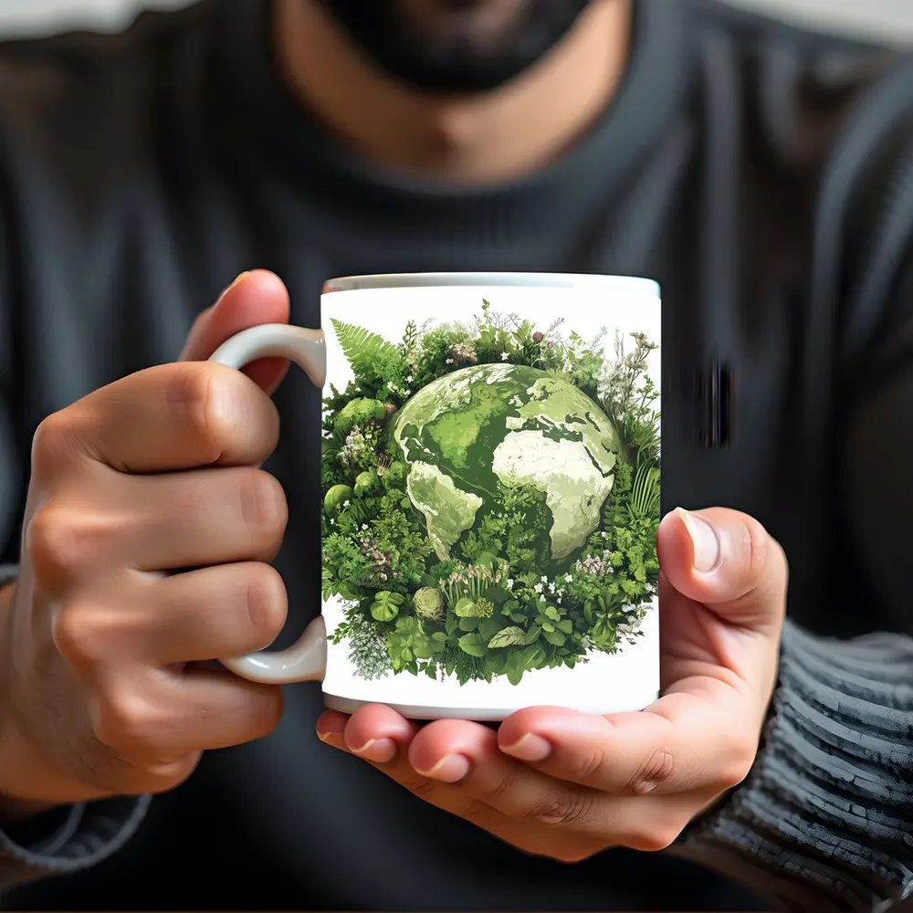 Green Earth Globe Surrounded By Lush Plants – Mugs
