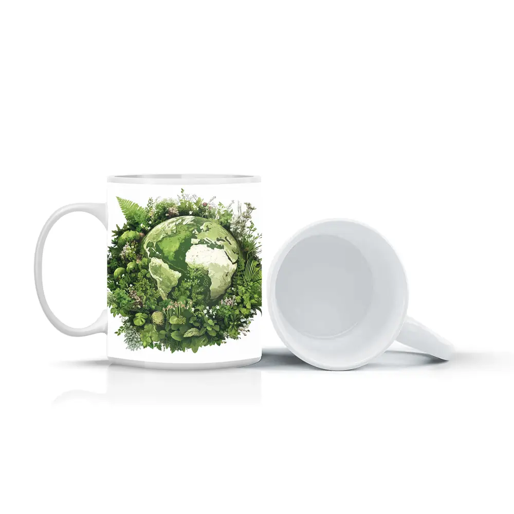Green Earth Globe Surrounded By Lush Plants – Mugs