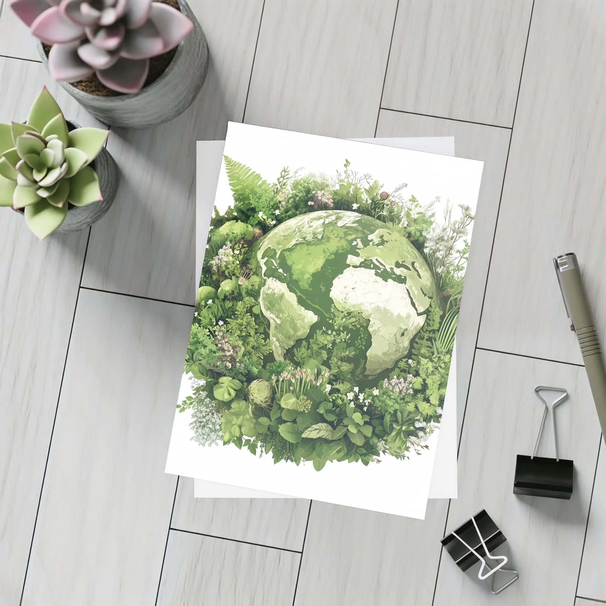 Green Earth Globe Surrounded By Lush Plants – Postcards