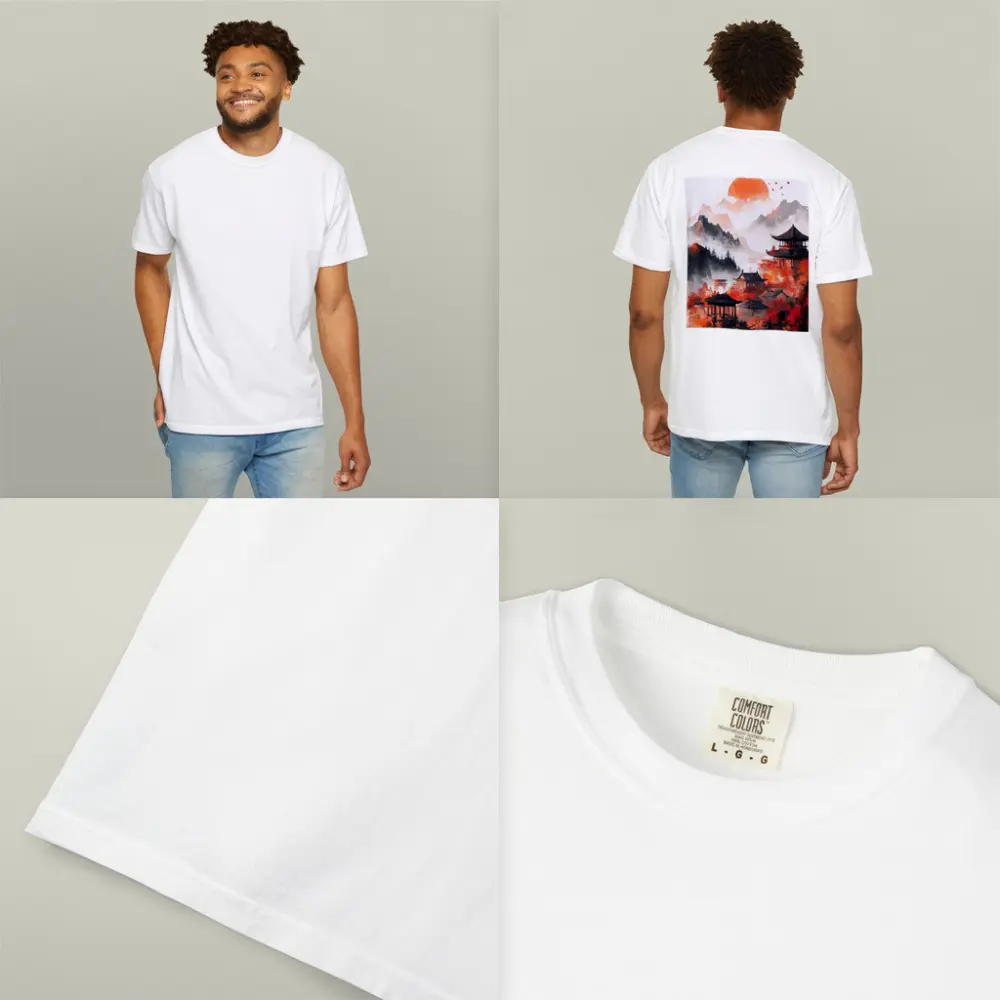 Japanese Pagoda Red Misty Mountain Ink Art – T-Shirts