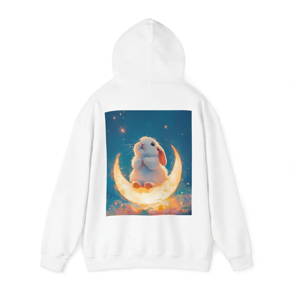 White Bunny Sitting on Glowing Crescent Moon – Hoodies