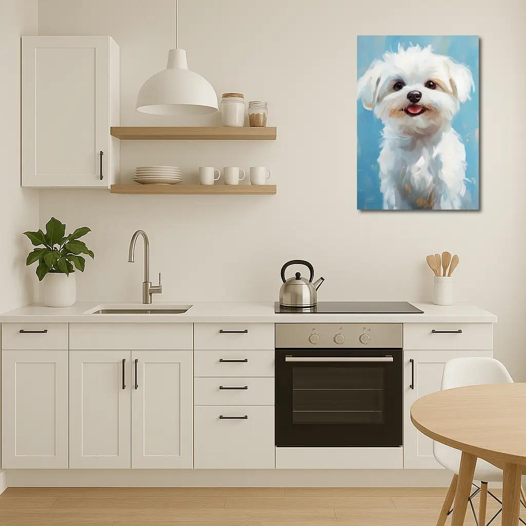 Maltese Dog Oil Painting Blue Background – Wall Art