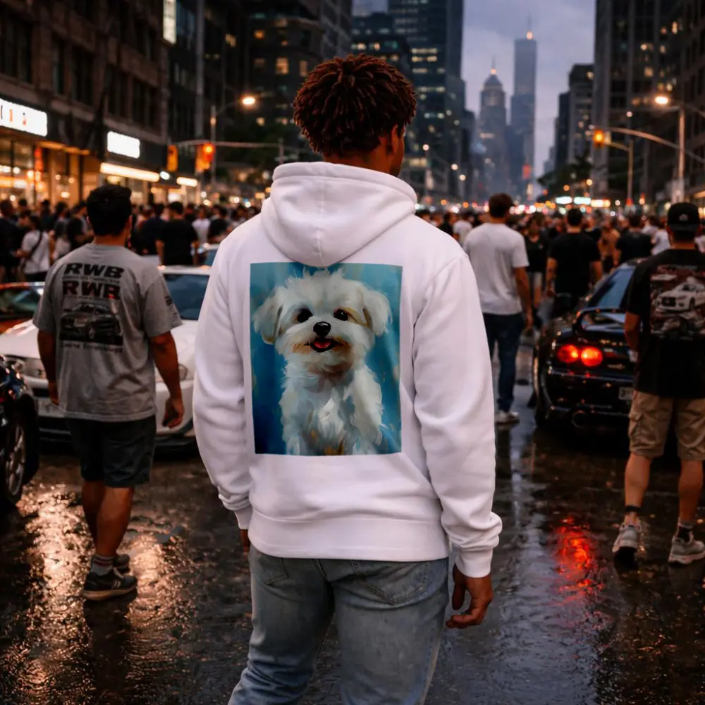 Maltese Dog Oil Painting Blue Background – Hoodies