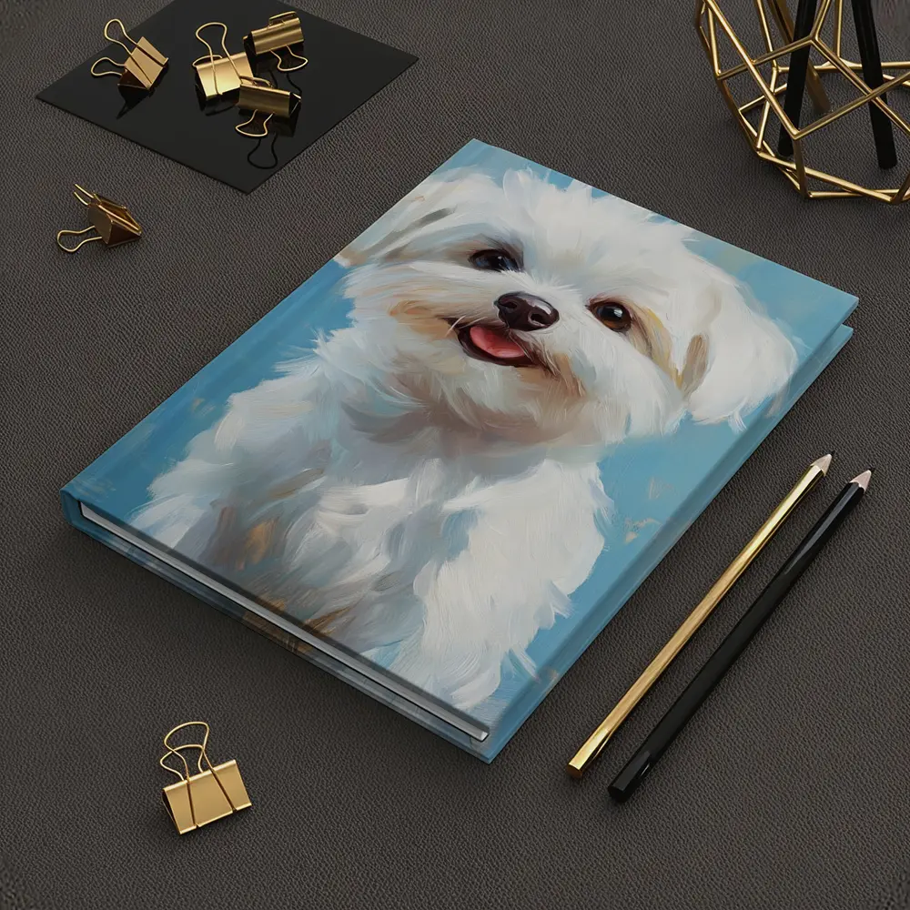 Maltese Dog Oil Painting Blue Background – Notebooks