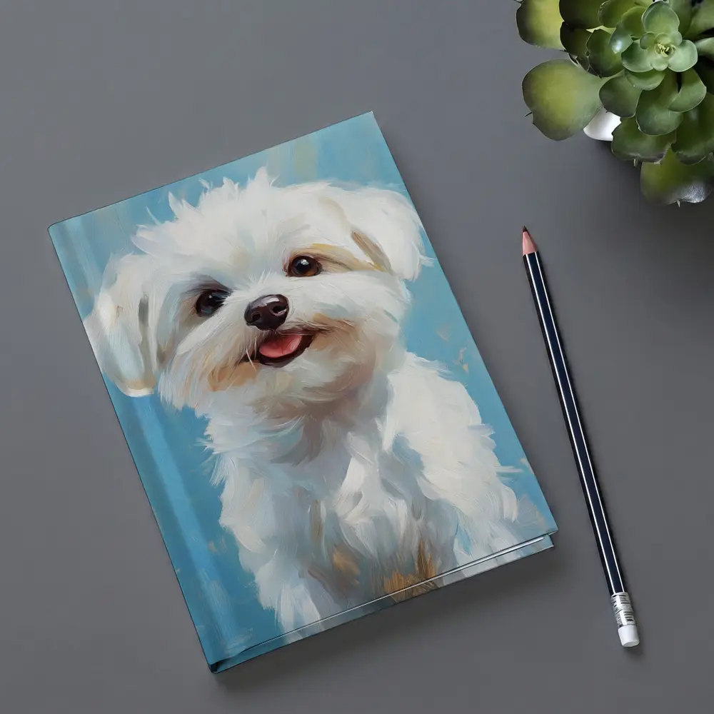 Maltese Dog Oil Painting Blue Background – Notebooks