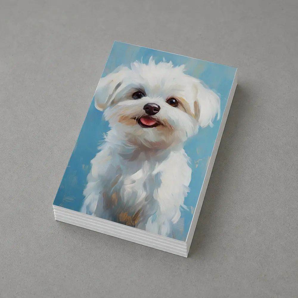 Maltese Dog Oil Painting Blue Background – Postcards