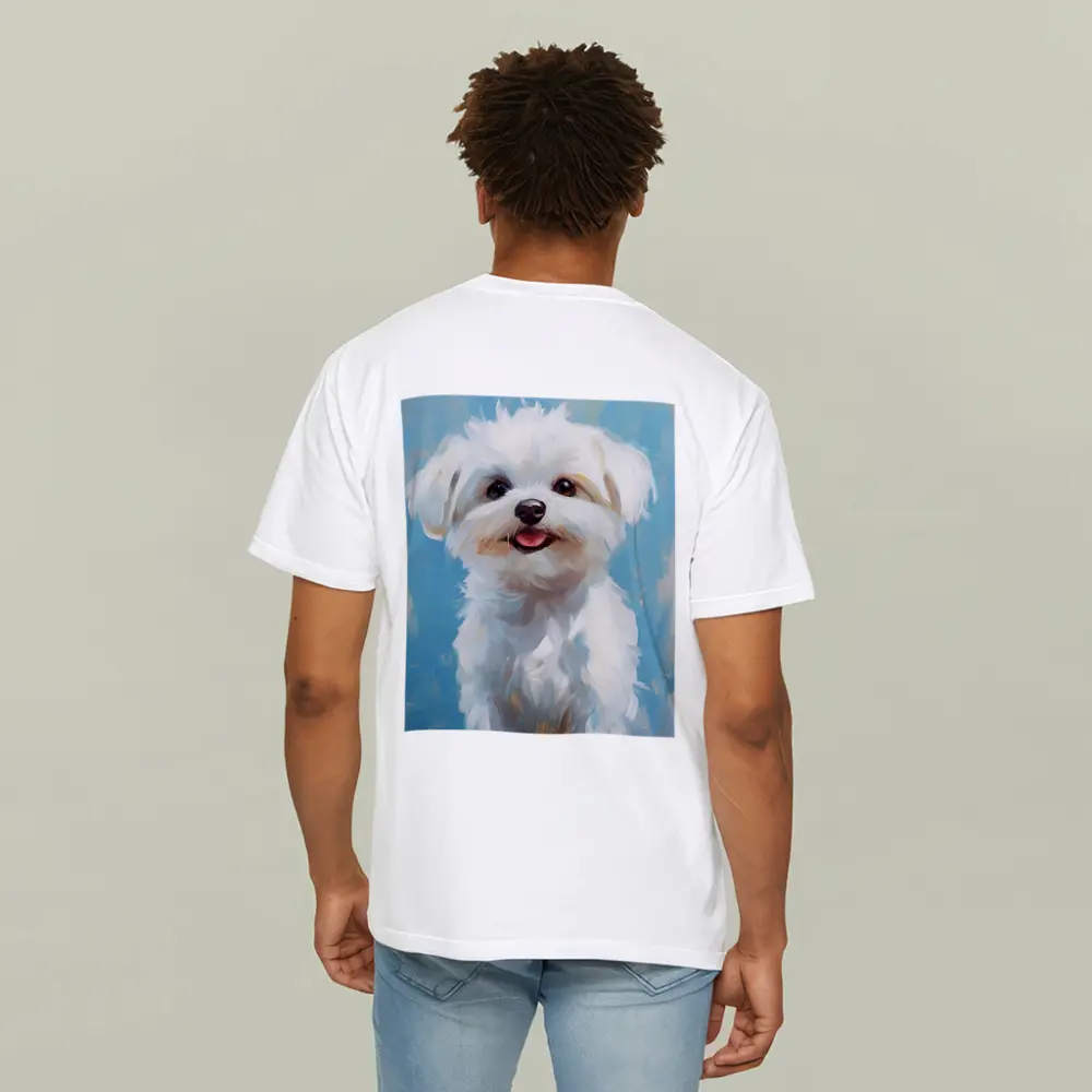 Maltese Dog Oil Painting Blue Background – T-Shirts