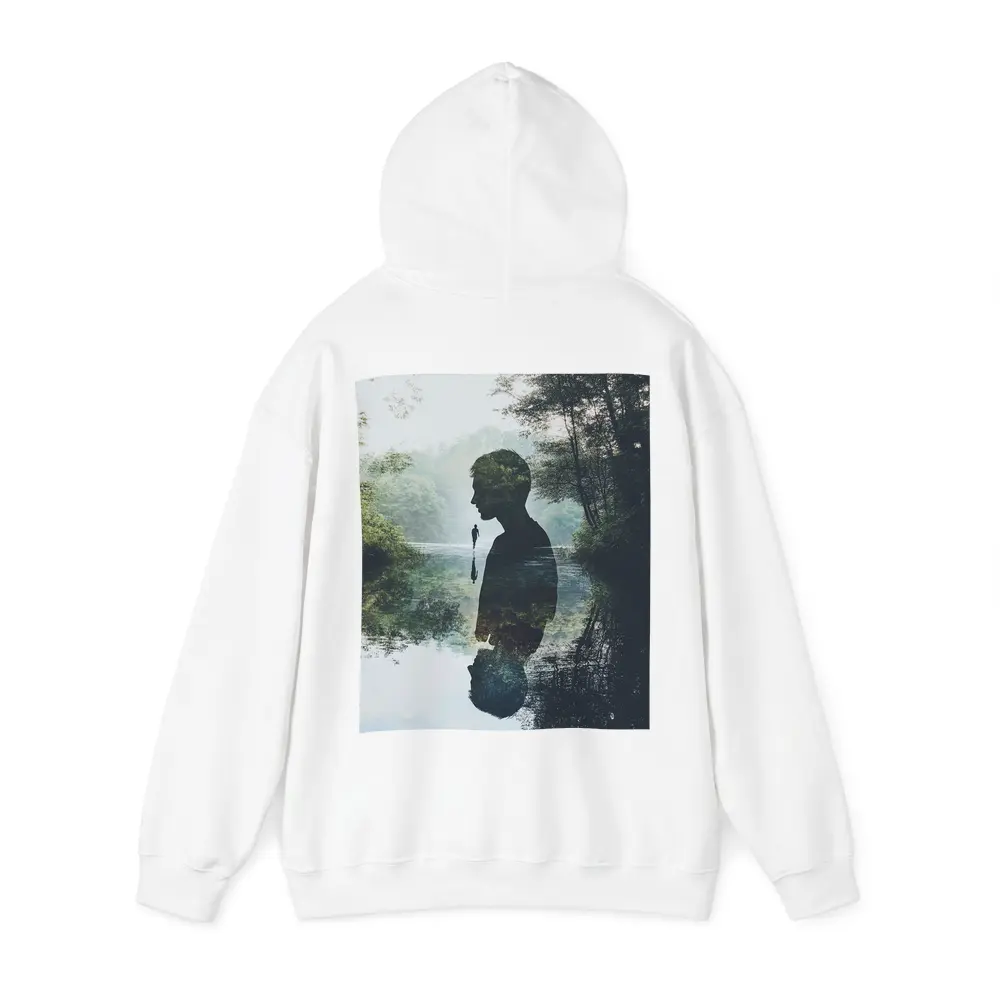 Double Exposure Man Silhouette Forest River – Hoodies