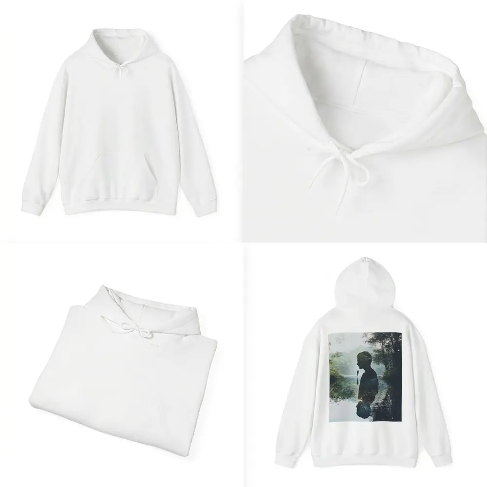 Double Exposure Man Silhouette Forest River – Hoodies