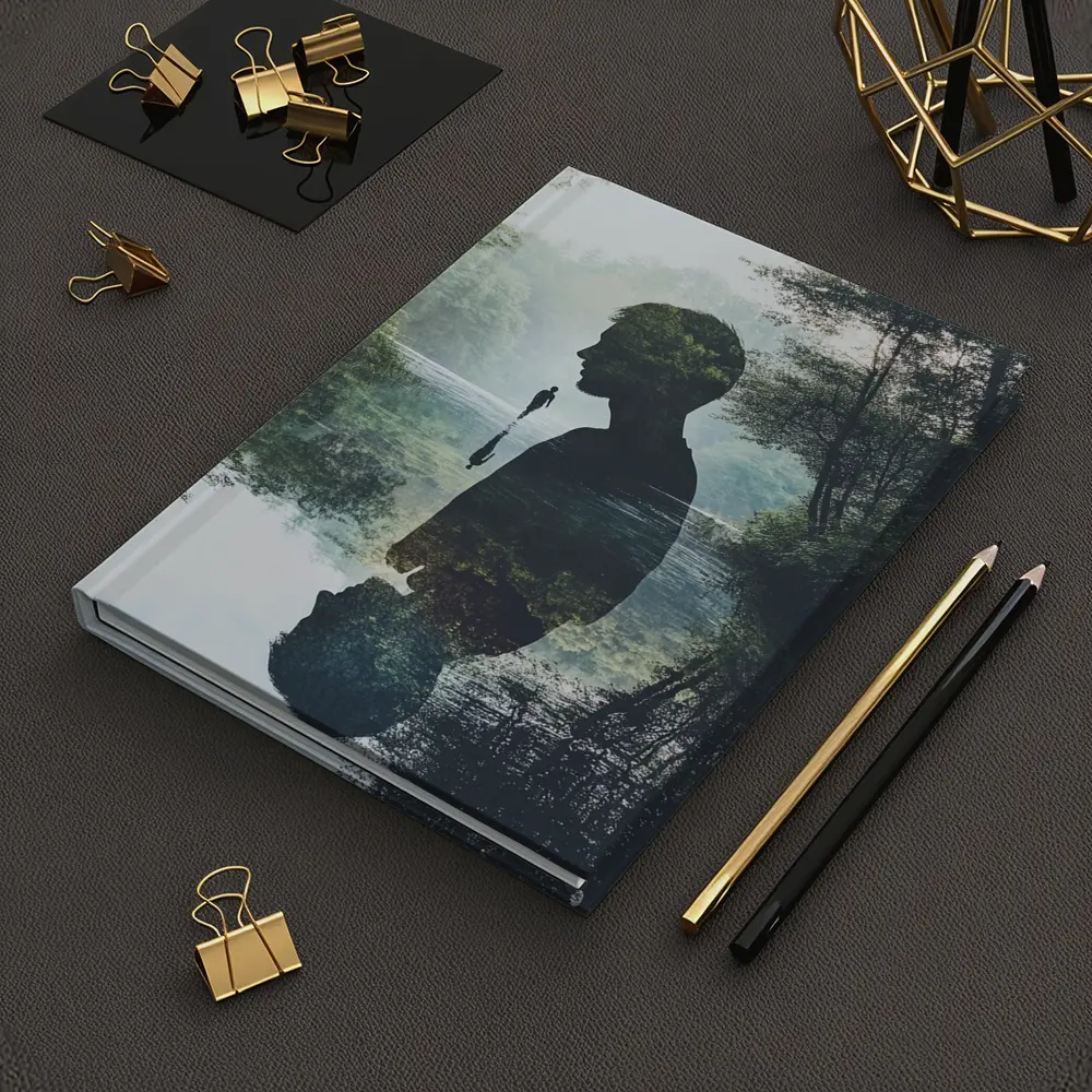 Double Exposure Man Silhouette Forest River – Notebooks