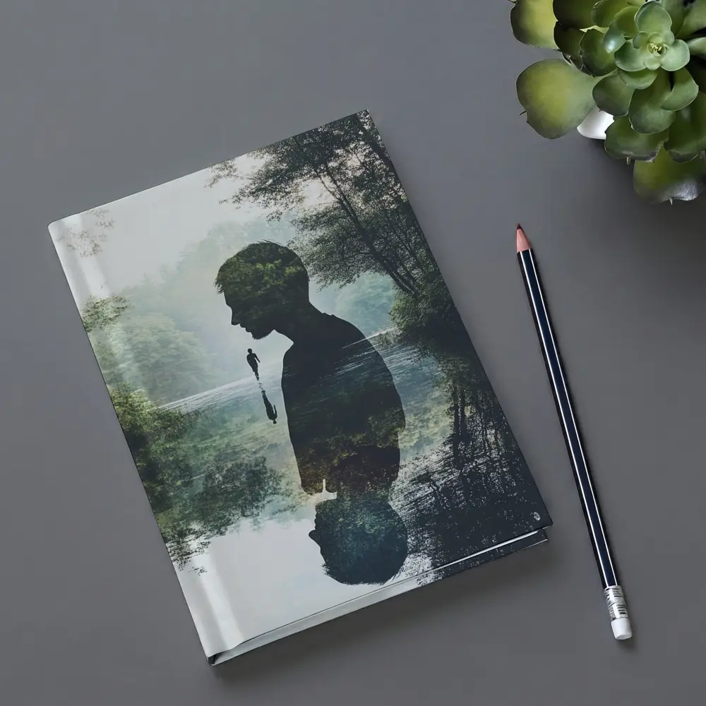 Double Exposure Man Silhouette Forest River – Notebooks