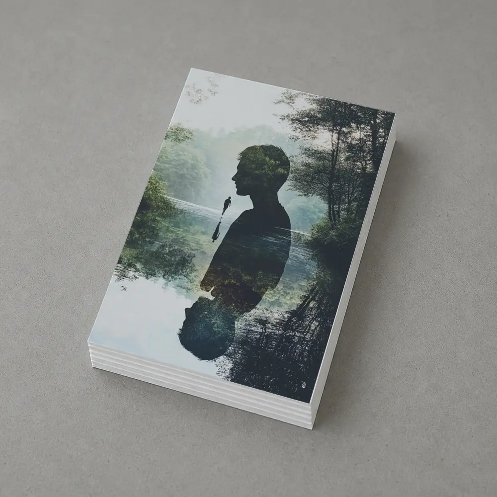 Double Exposure Man Silhouette Forest River – Postcards