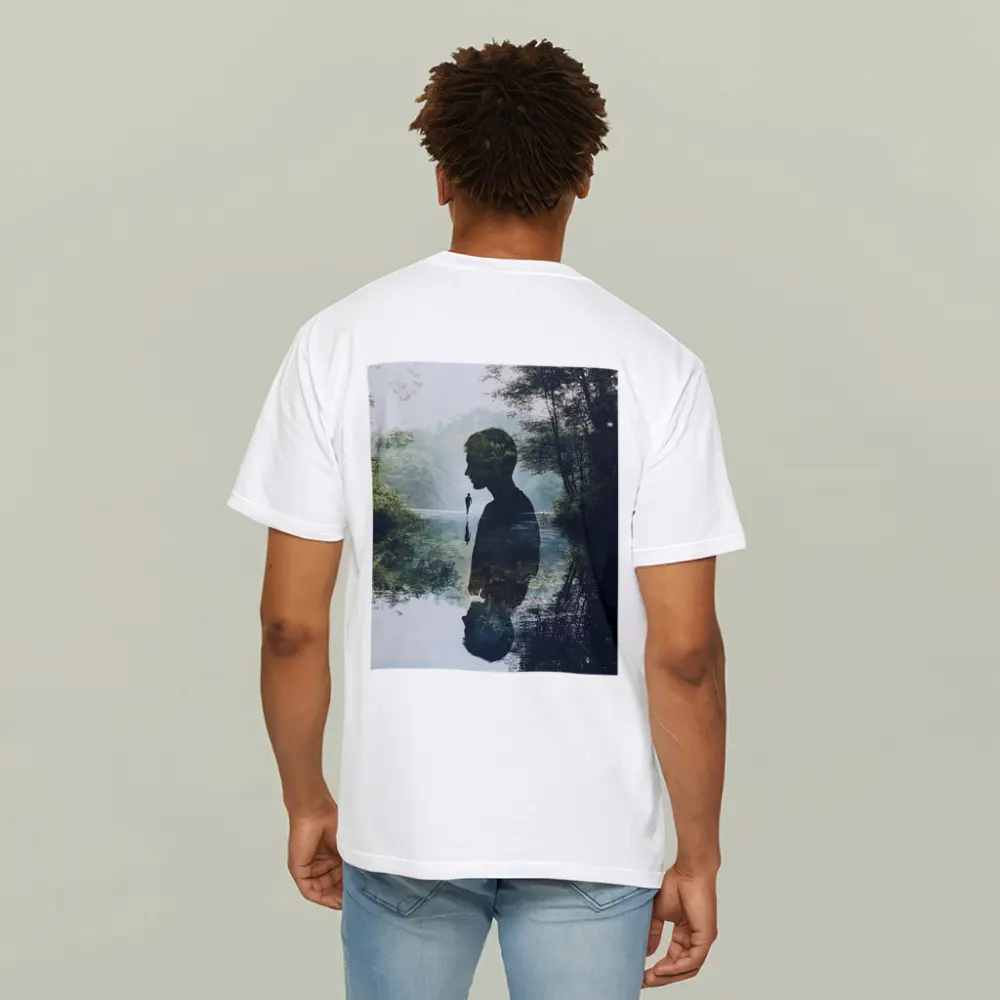 Double Exposure Man Silhouette Forest River – T-Shirts