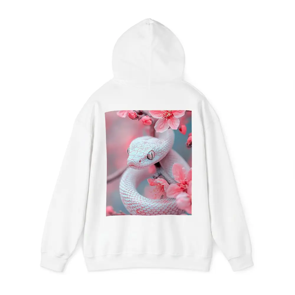 White Snake Coiled Among Pink Cherry Blossoms – Hoodies