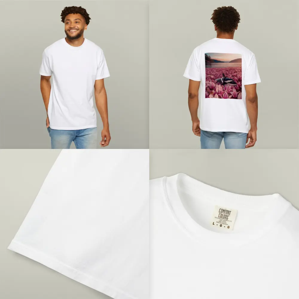Orca Whale With Headphones Pink Magnolia Field – T-Shirts