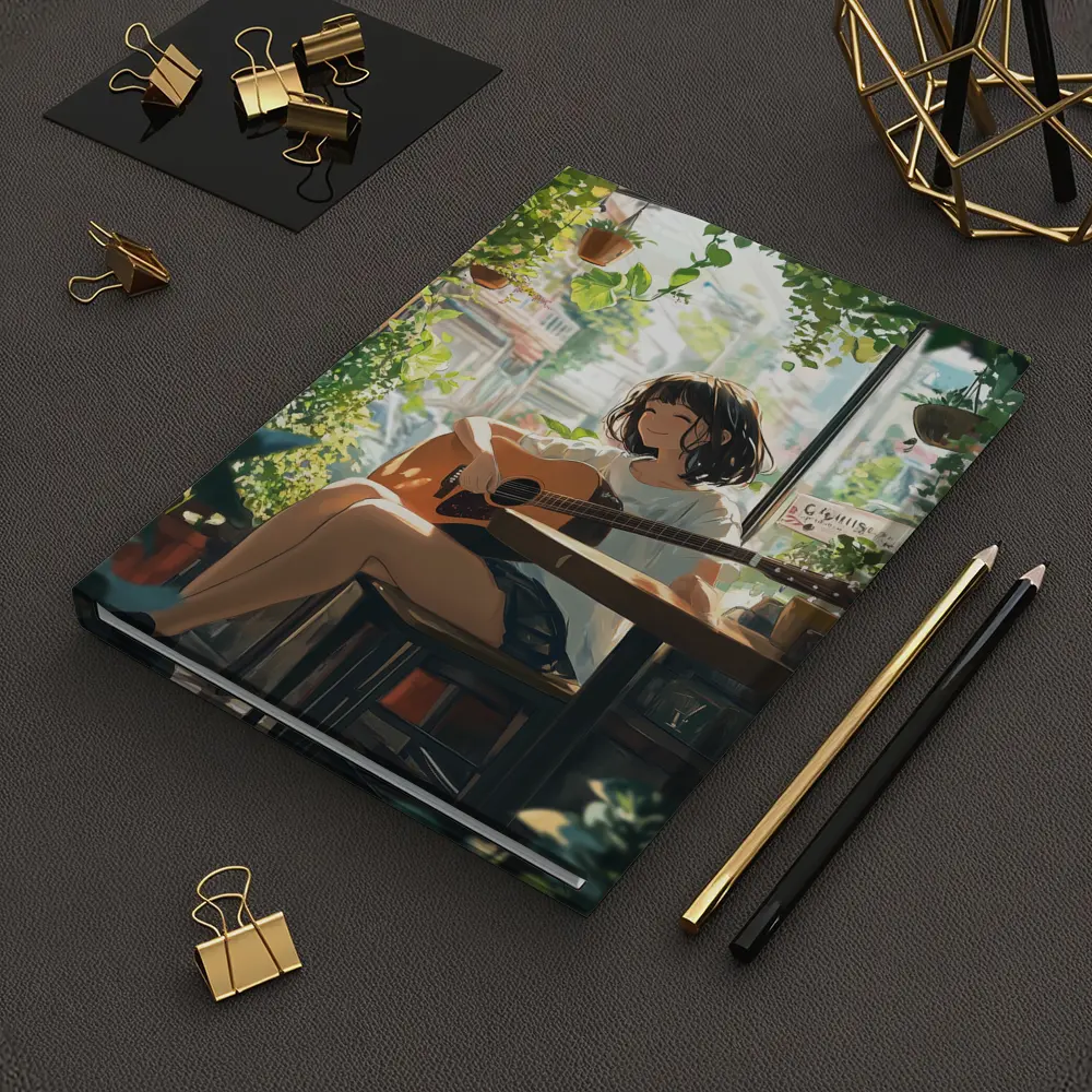 Anime Girl Playing Guitar Cozy Cafe – Notebooks