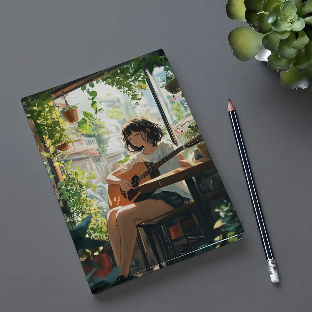 Anime Girl Playing Guitar Cozy Cafe – Notebooks