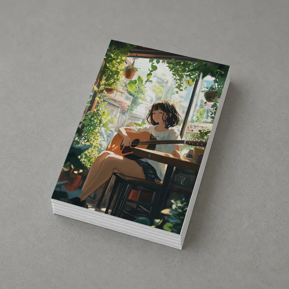 Anime Girl Playing Guitar Cozy Cafe – Postcards