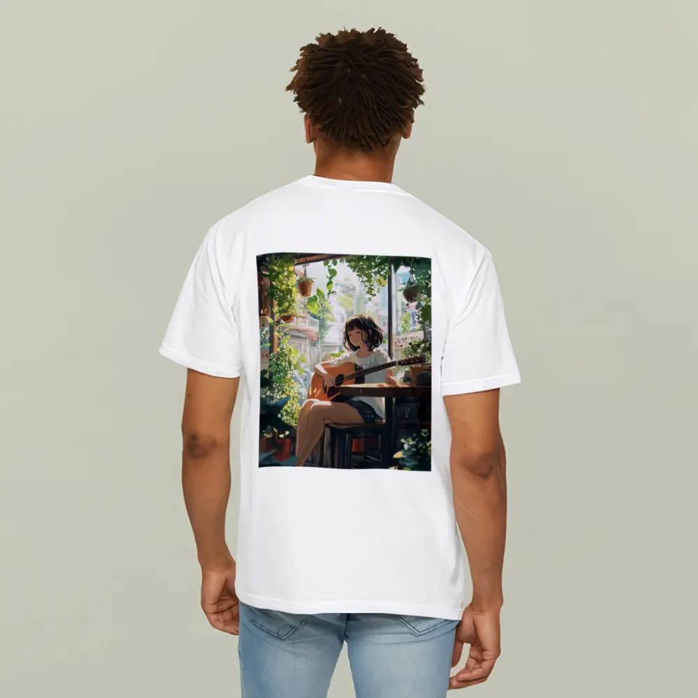 Anime Girl Playing Guitar Cozy Cafe – T-Shirts