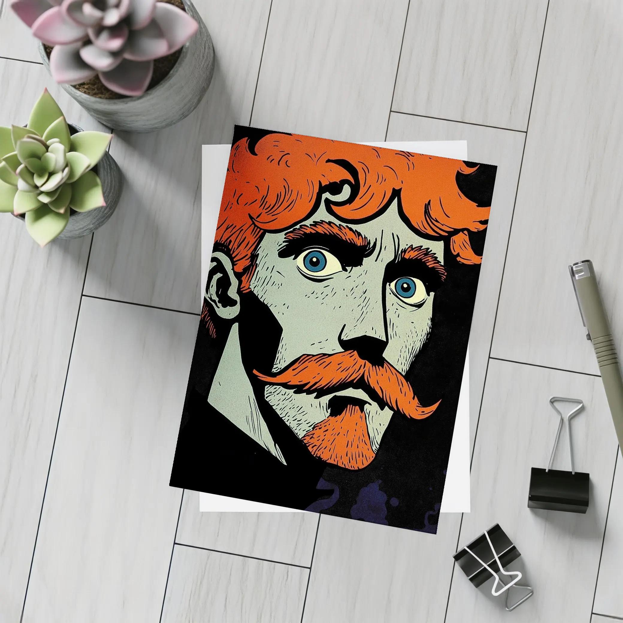 Red Haired Man Comic Art Dark Background – Postcards