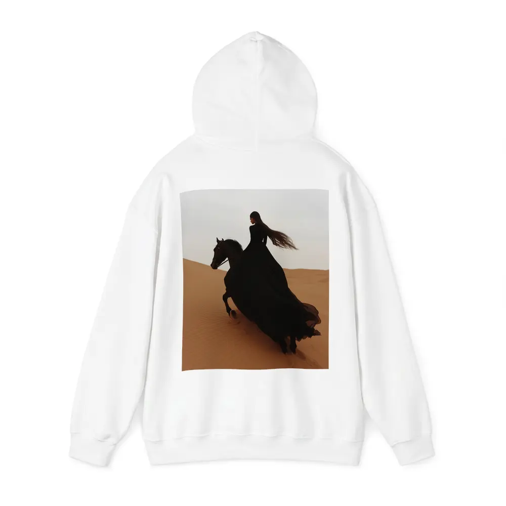 Woman Riding Black Horse Desert Dunes – Hoodies