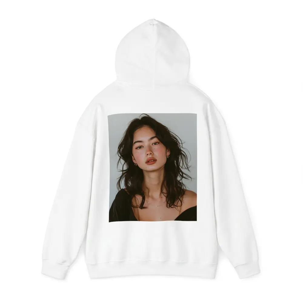 Young Woman Portrait Dark Hair White Background – Hoodies