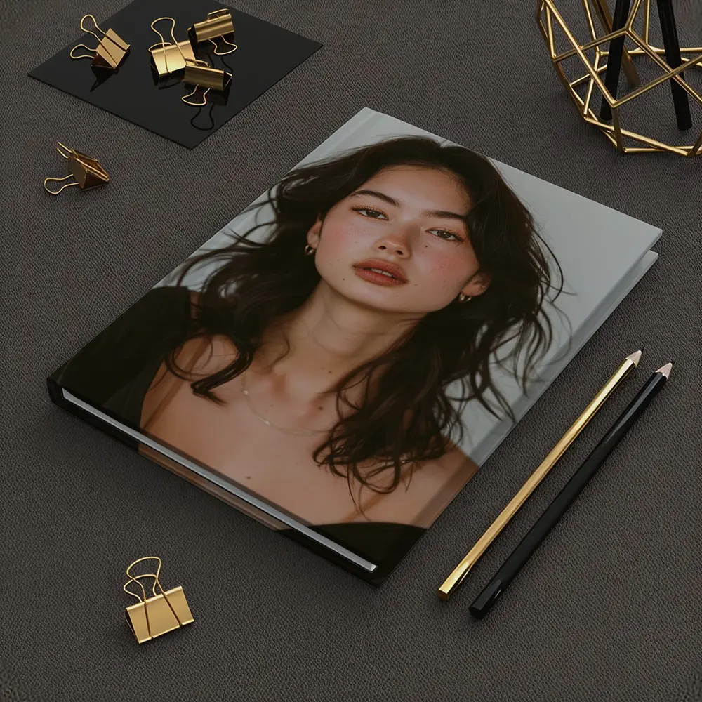 Young Woman Portrait Dark Hair White Background – Notebooks